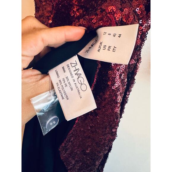 Zhivago Burgundy Sequin Kinsey Wrap Dress Women’s Size 8 Party Cocktail Evening - Picture 7 of 11